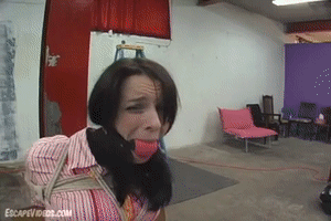escapevideos.com - Alexis Ball Gag Pantyhose Hood Bound thumbnail